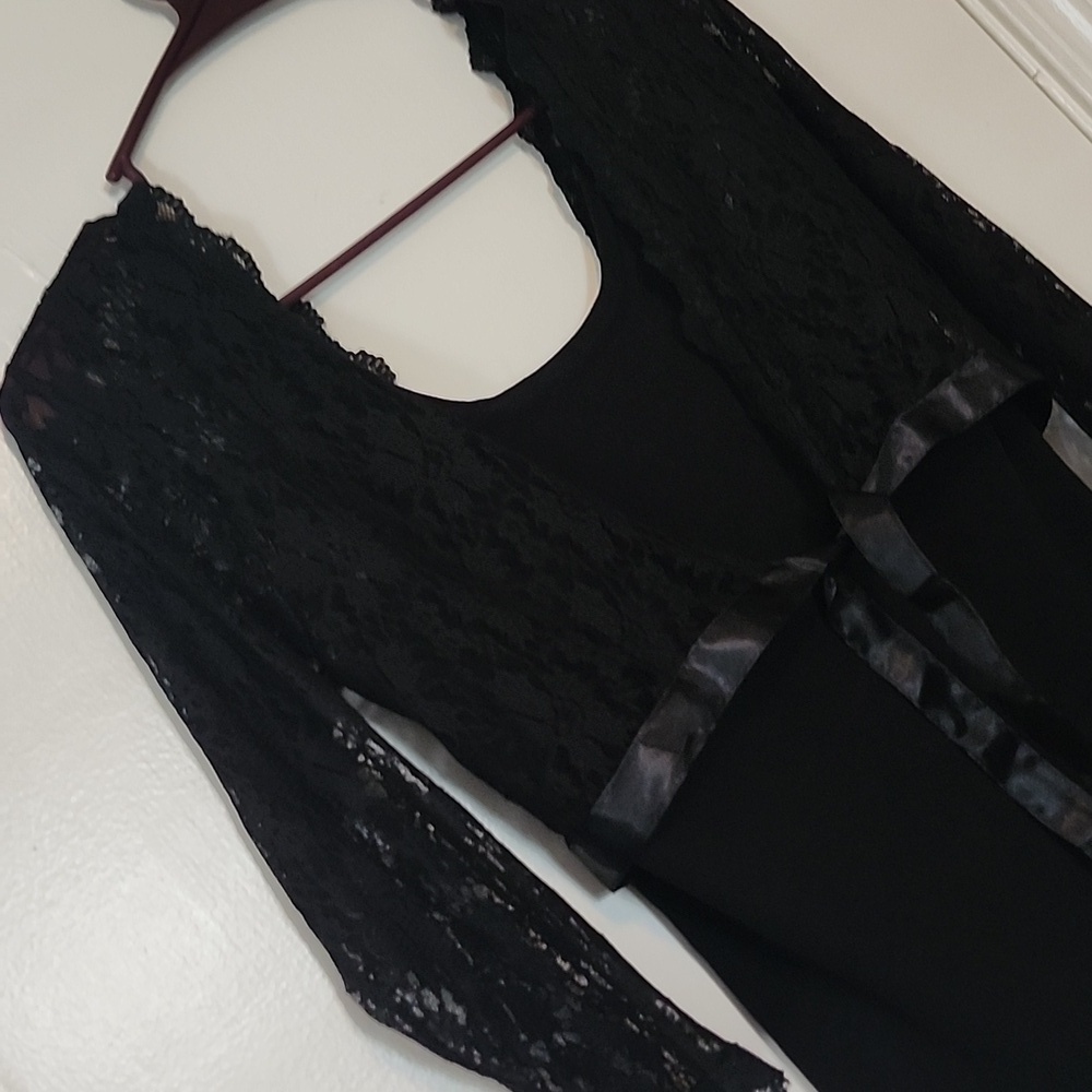Black Lace Cardigan with Satin Trim - Picture 3 of 8